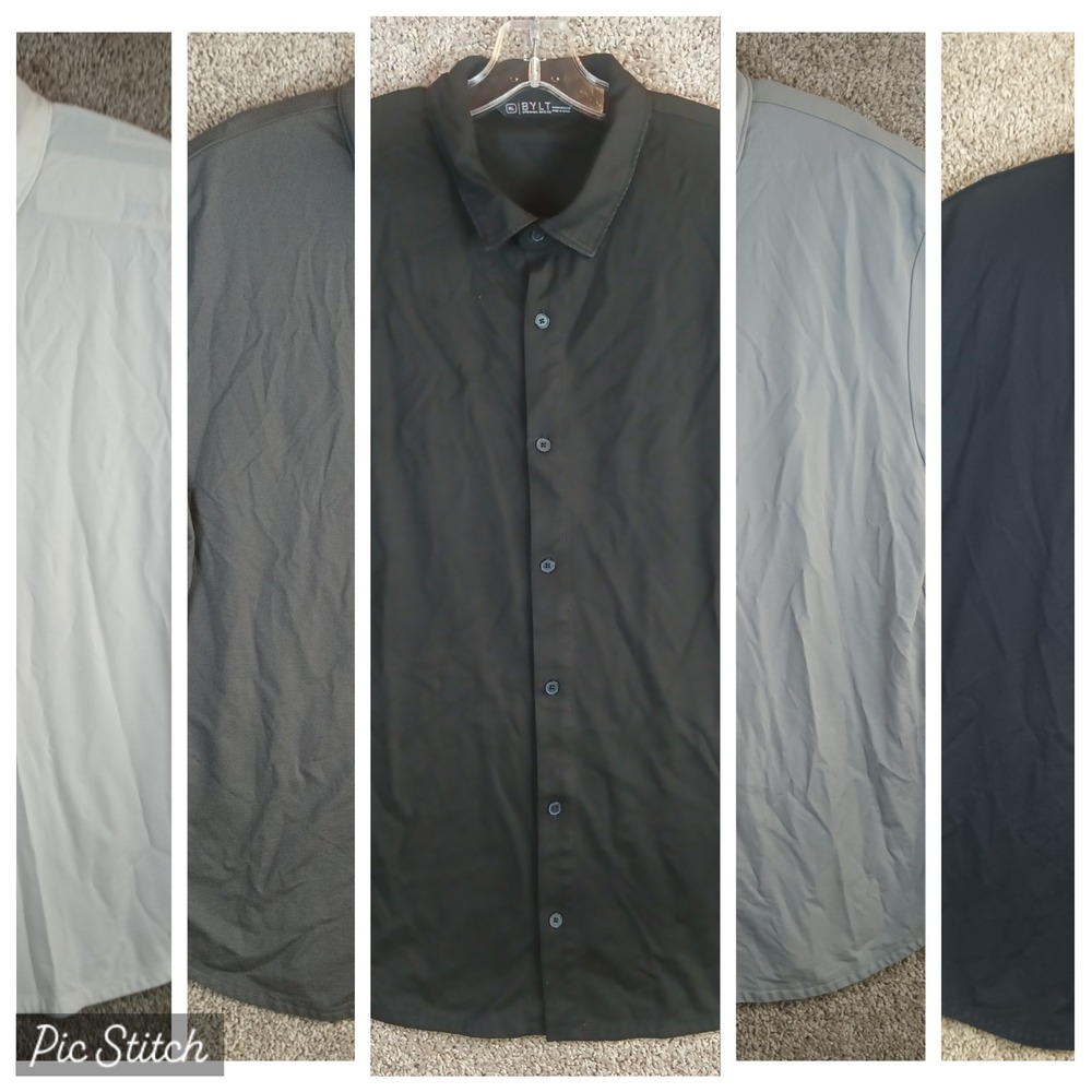 Lot of 5 BYLT Premium Basics Mens XL Short Sleeve Button Down Shirts Stretch
